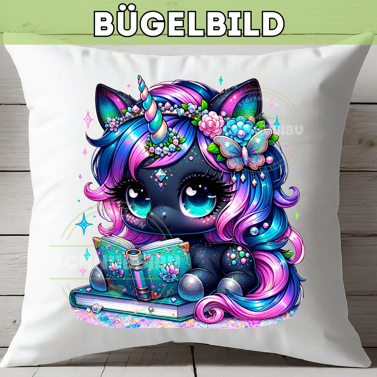 Bügelbild Einhorn Black Edition Nr. 6